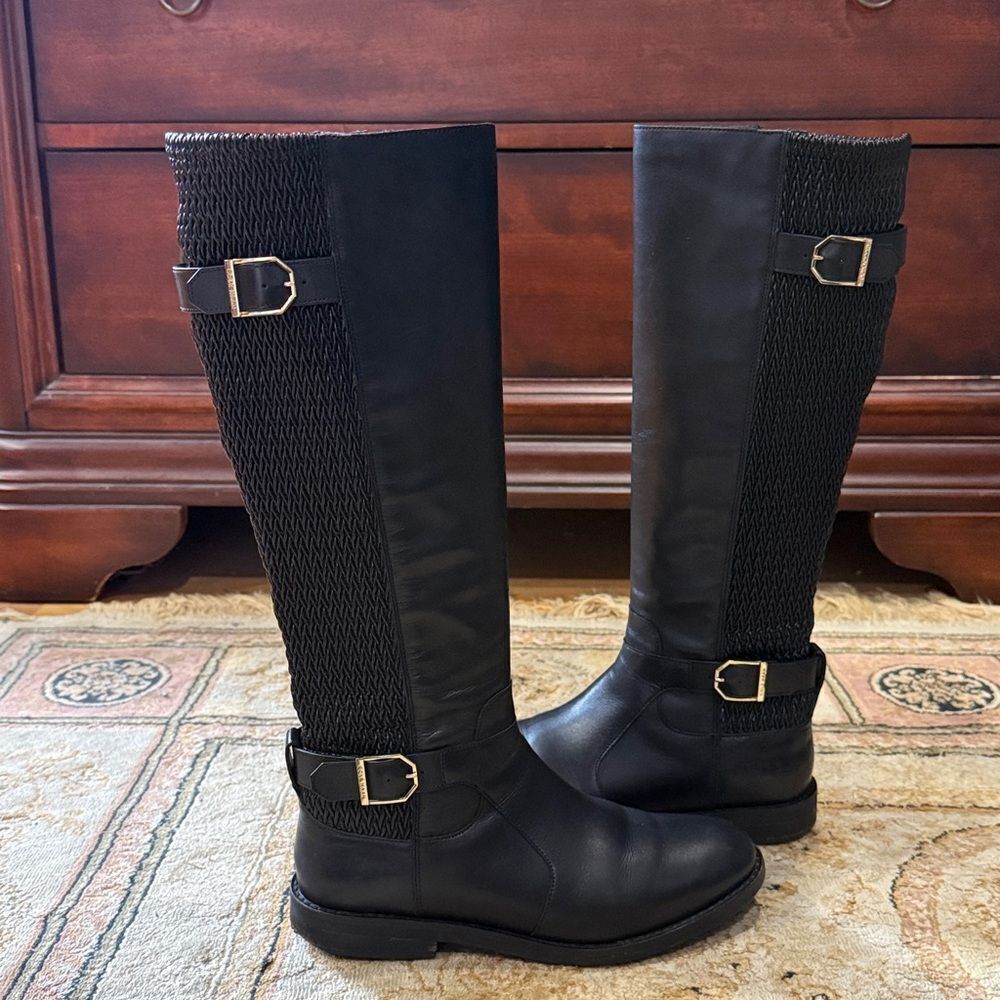 Cole Haan Chelsey Stretch Women’s Sz 6.5B Black Leather Tall Zip Buckle Boots